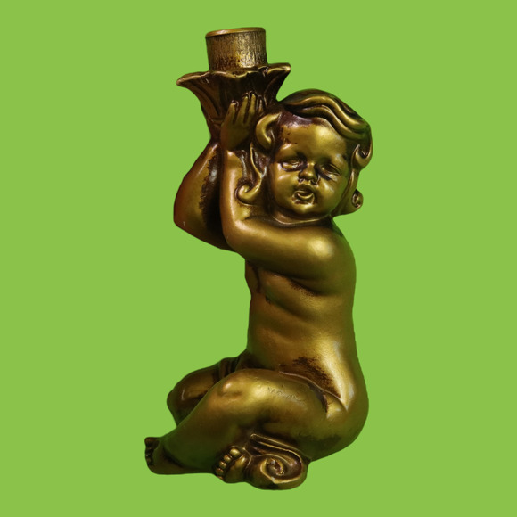 Unbranded Other - Vintage Putti Cherub Cupid Gold Tone Candlestick Holder 7.5"